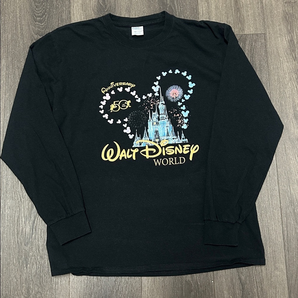 Disney 50th Anniversary Black Long Sleeve Tee shirt with Colorful Castle Design